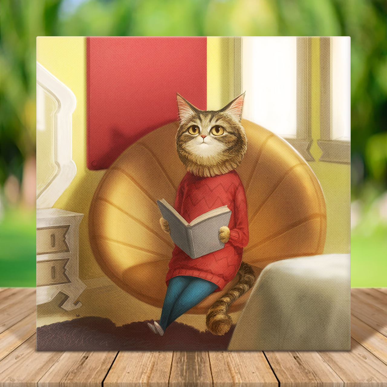 책 읽는 고양이 | 캔버스 액자