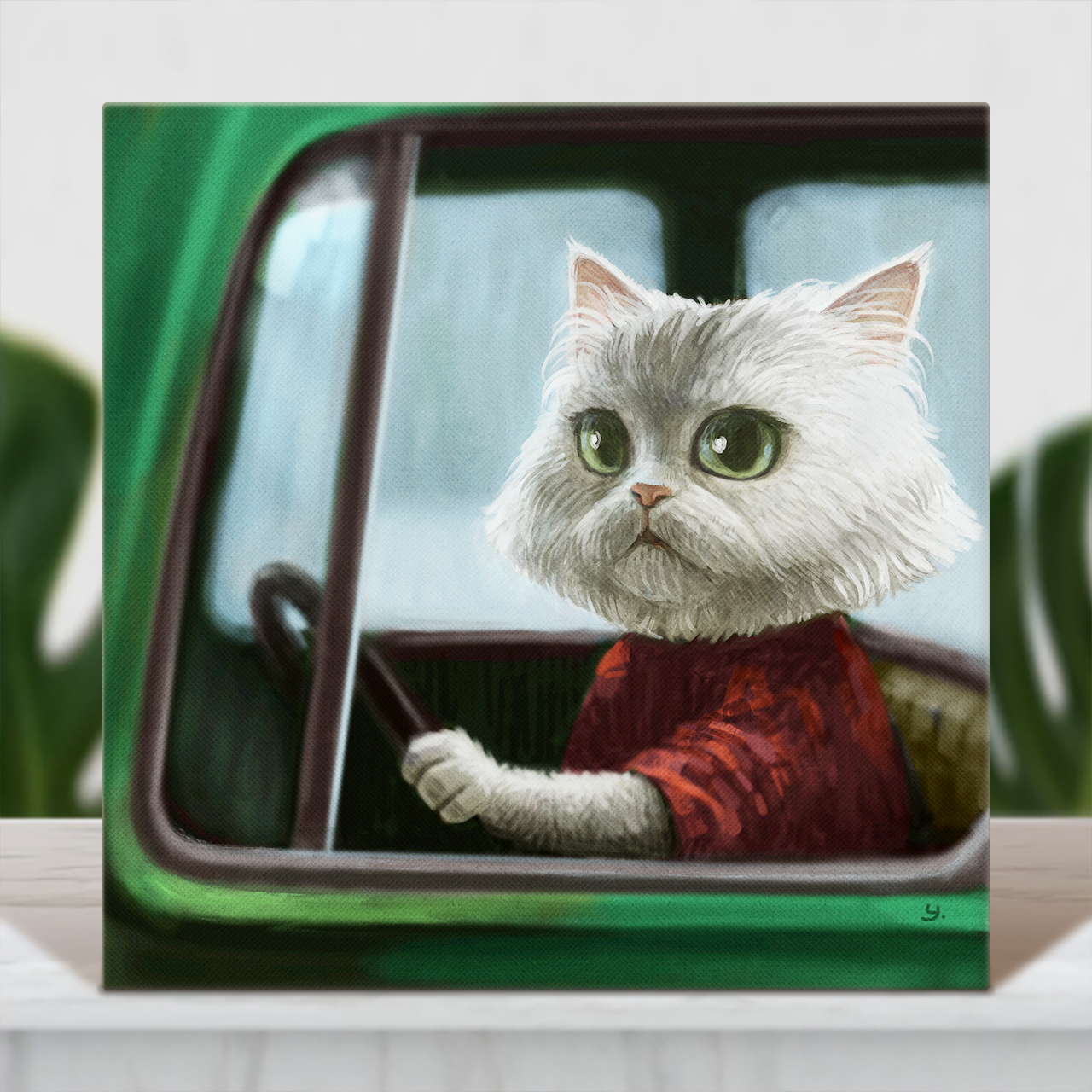 자동차에 타고 있는 고양이 | 캔버스 액자